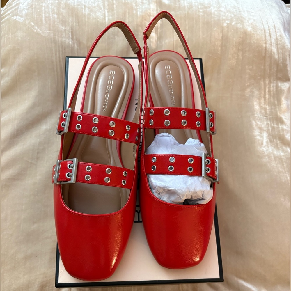 BCBGeneration Red Flats with Silver Accents